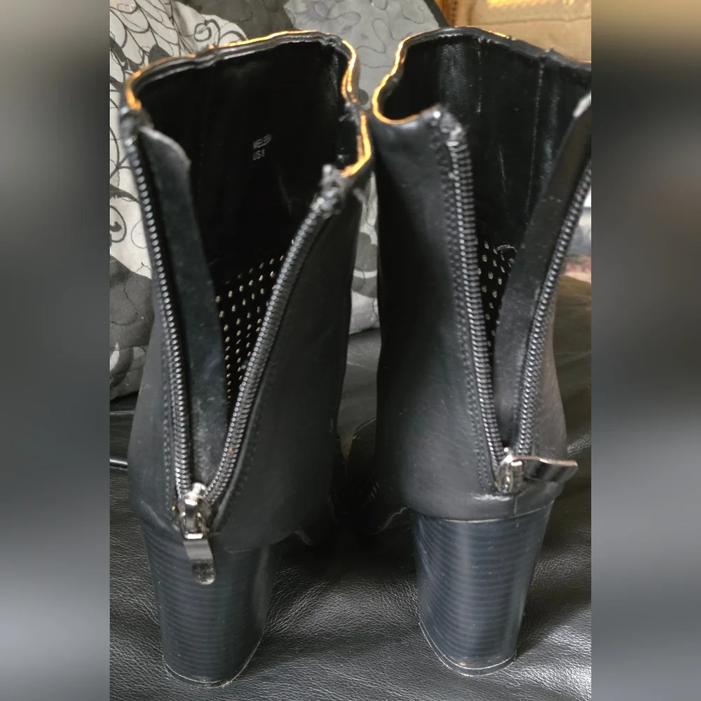 Leila Stone Black Peep Toe Ankle Boots "Melesa" Sz8 - Picture 3 of 6